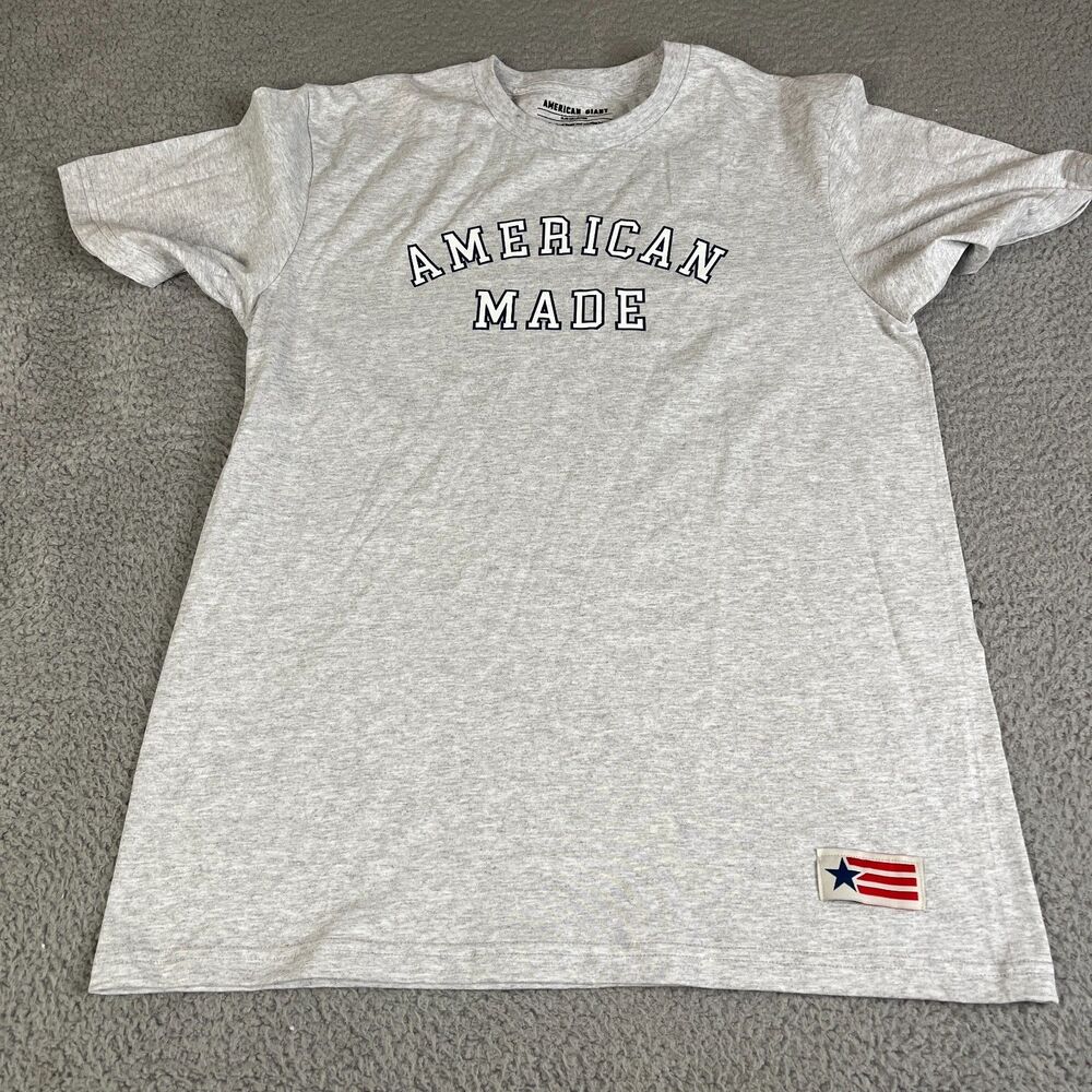 AMERICAN GIANT T Shirt Men Large Gray Crewneck American Made Flag Collection USA